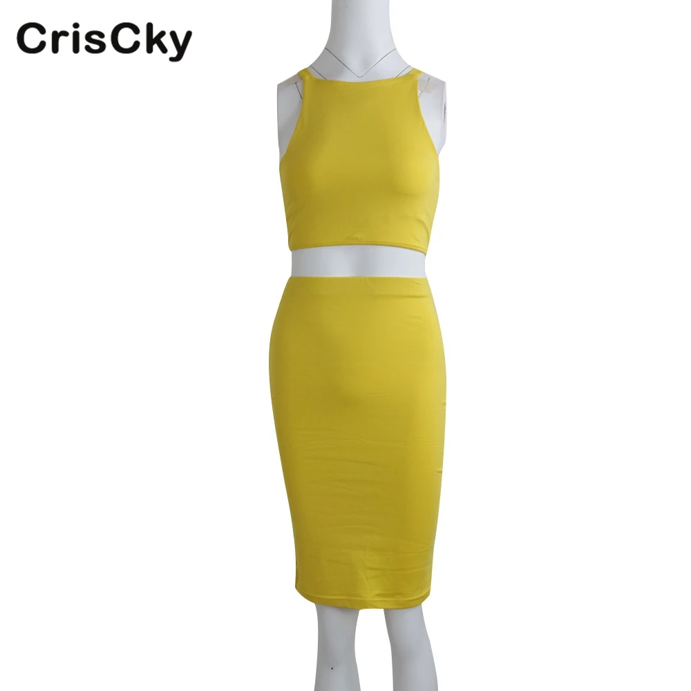 CRISCKY 2019 Summer Sexy Two Pieces Set Women Clothing T Shirt Tops Elastic Waist Knee Length Slim Skirt Outfits | Женская одежда