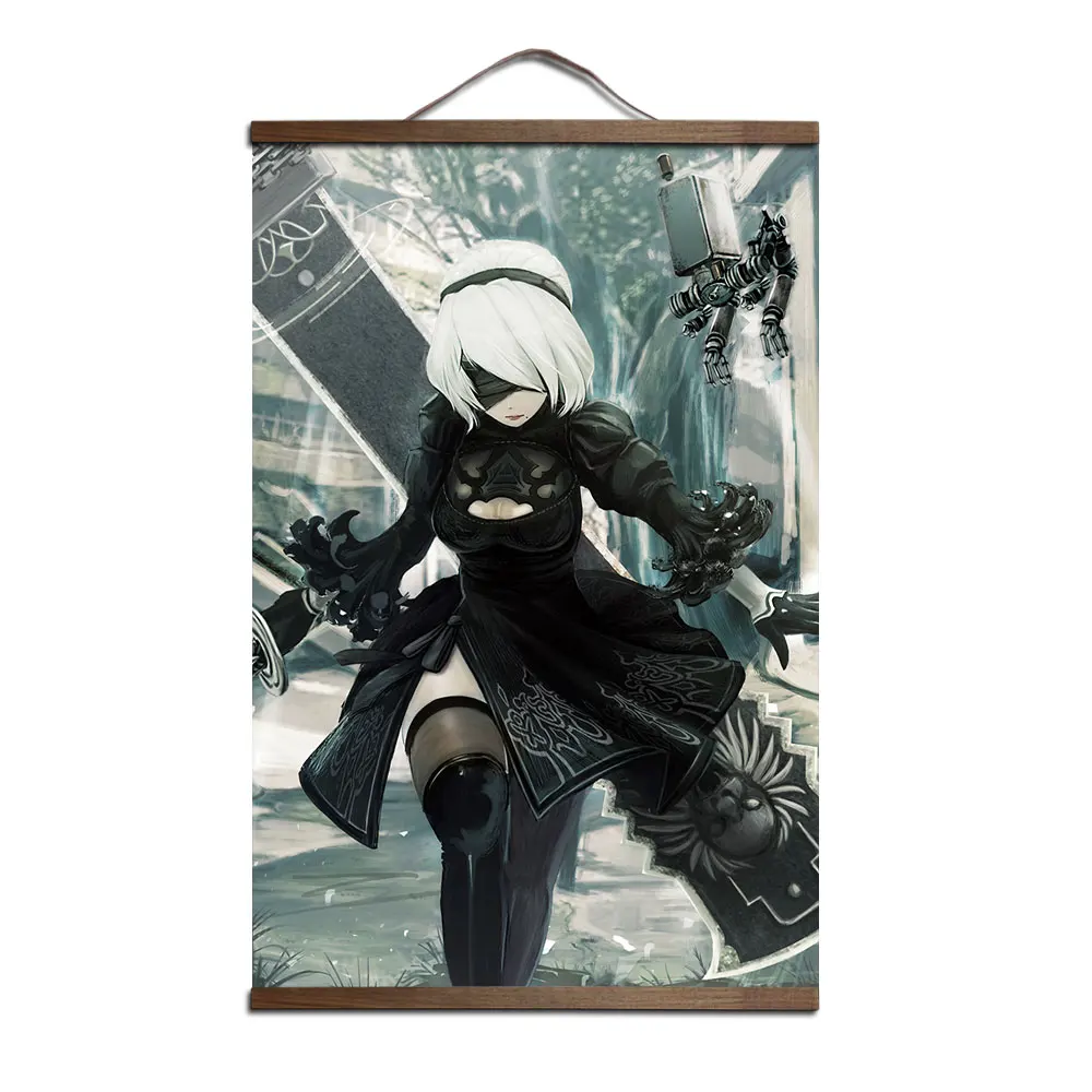 NieR: Automata игра плакат для HD Холст Плакаты украшение интерьера живопись с твердой древесины Висячие свиток-продавец