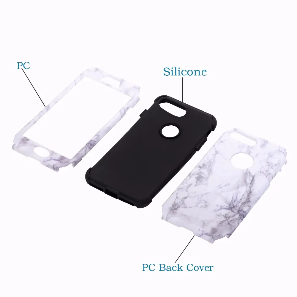 Luxury 3 in 1 Hard Marble PC+ Silicone phone Case for iPhone 5/5S/SE/6/6S/7/8 6/7/8Plus Full pretection Anti-Knock |