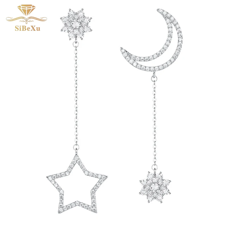 Модные висячие серьги со стразами 925 серебро с кристаллами Swarovski Звезда Луна