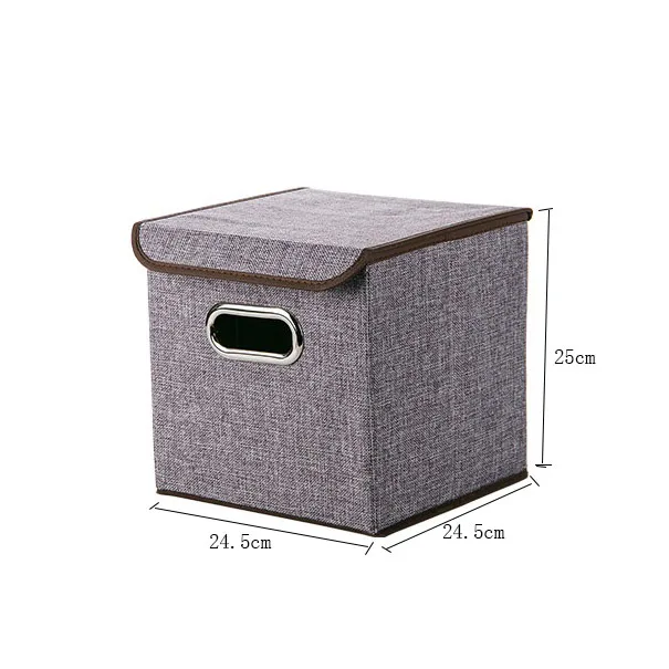 24.5X24.5X25CM Складные коробки для хранения одежды из хлопка и льна, большой офисный органайзер для игрушек с чехлом, складные корзины для хранения - Цвет: 24.5X24.5X25CM