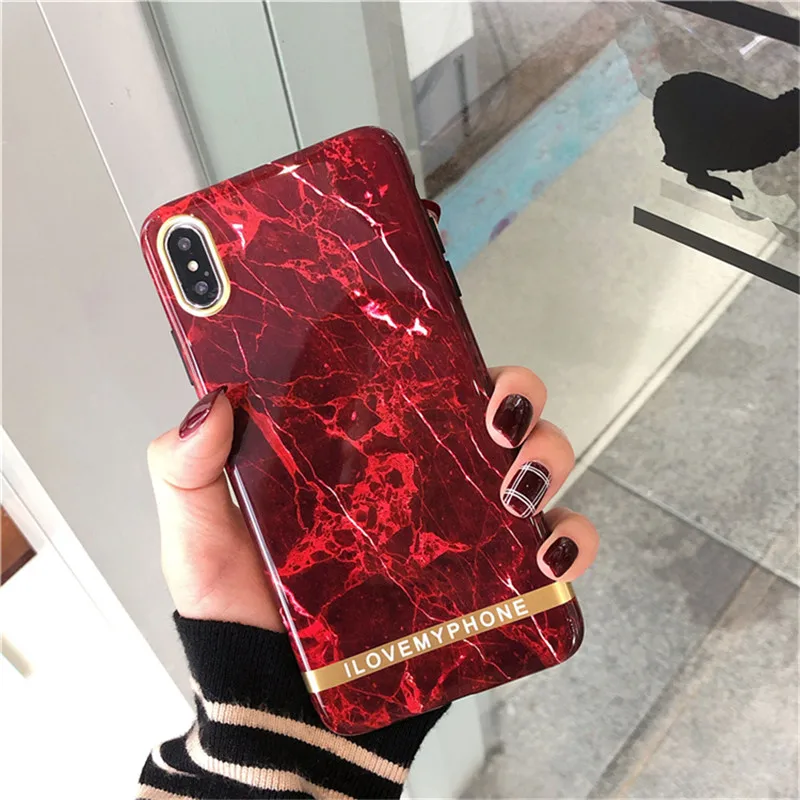 Retro Marble Phone Case For iphone XS Max X XR 6 S 7 8 Plus Wine red Back Cover Glossy Soft Cases |