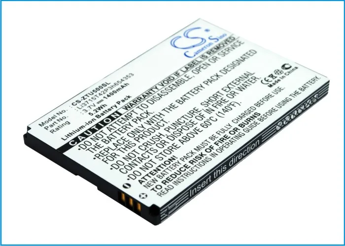 Аккумулятор Cameron Sino 1400 мАч Li3715T42P3h654353 для ZTE E760 Lift TMN Silverbelt U500 U980 X60 X61 X70 X876 |