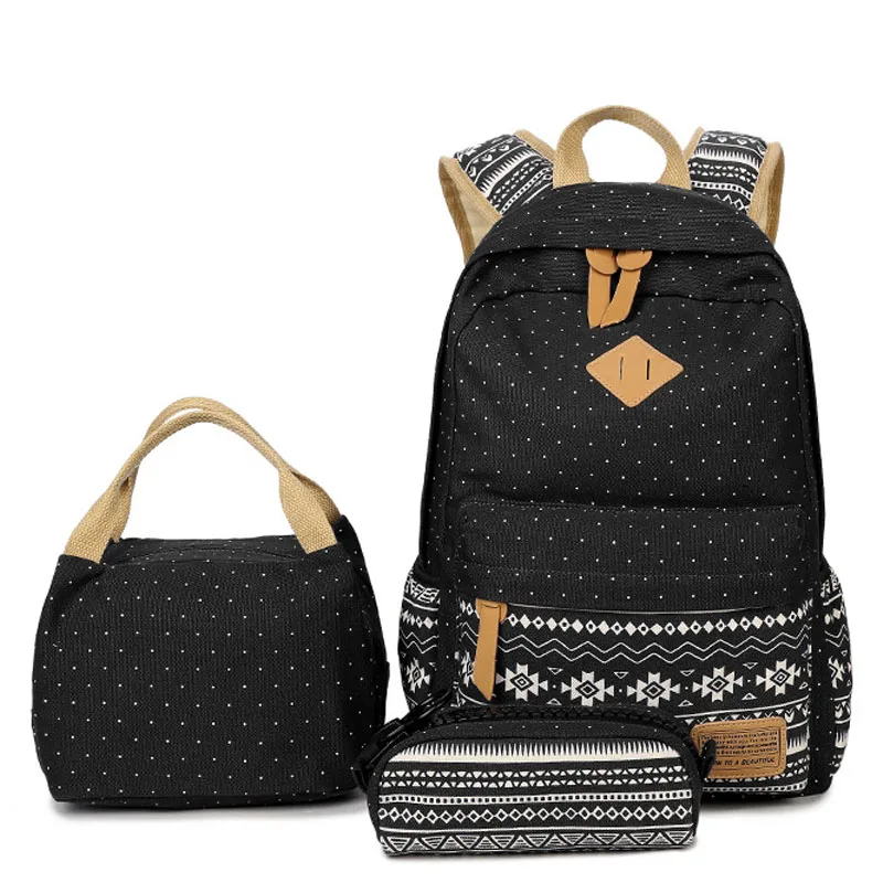 black A Школьный Рюкзак Студент Холст Bookbag легкий Сумка для ноутбука подростков обувь девочек - Цвет: black A