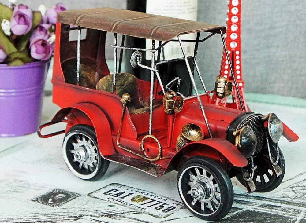 Винтажная Ретро Классическая железная Автомобильная Кабриолет красного цвета
