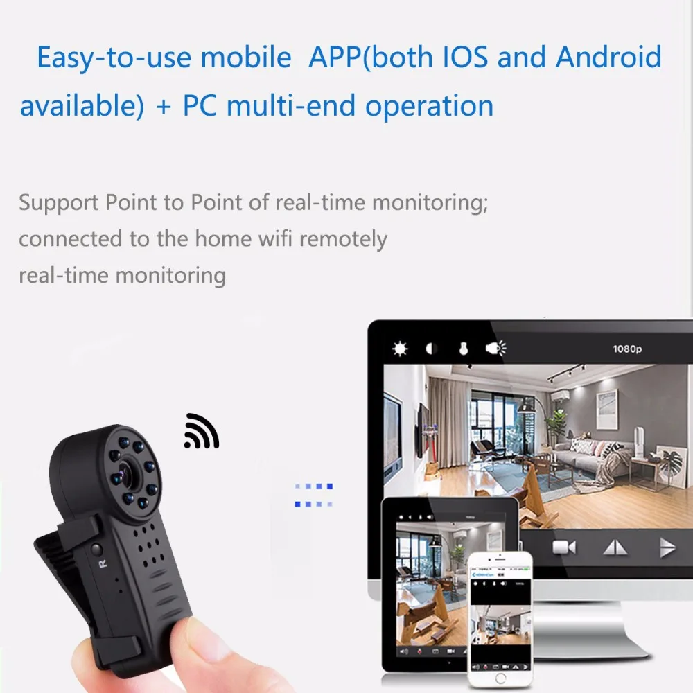 Мини-камера беспроводная с функцией ночного видения wi-fi 1080p | Электроника