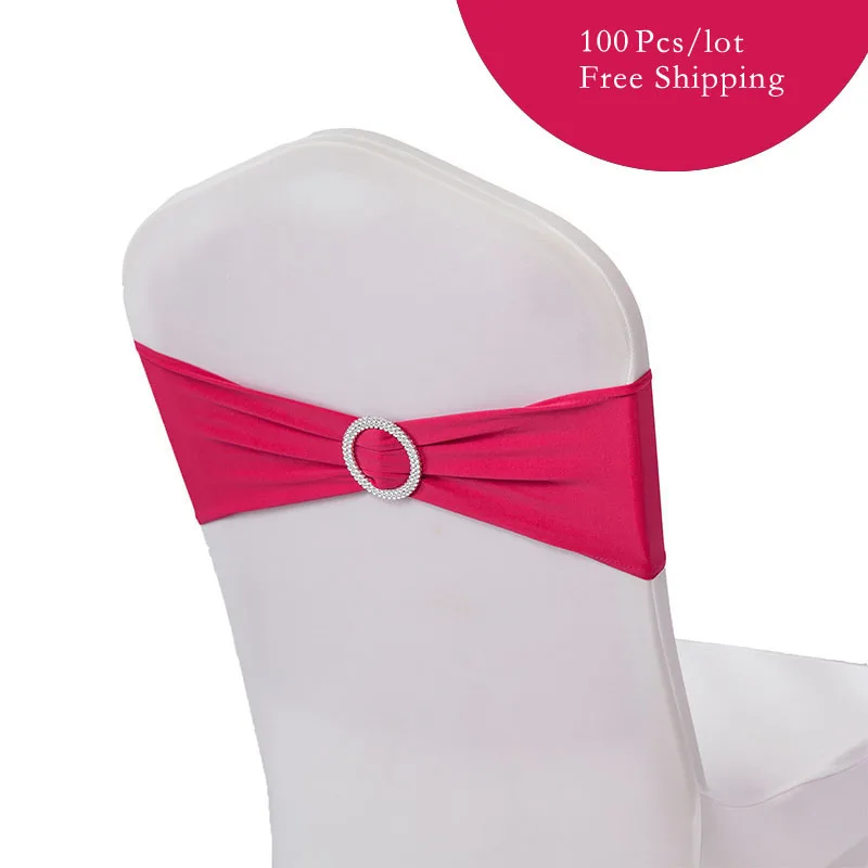 100PC/Lot Wedding Decoration Spandex lycra Chair Bands with Plastic Buckle Elastic chair sashes Bows for wedding banquet party | Дом и сад