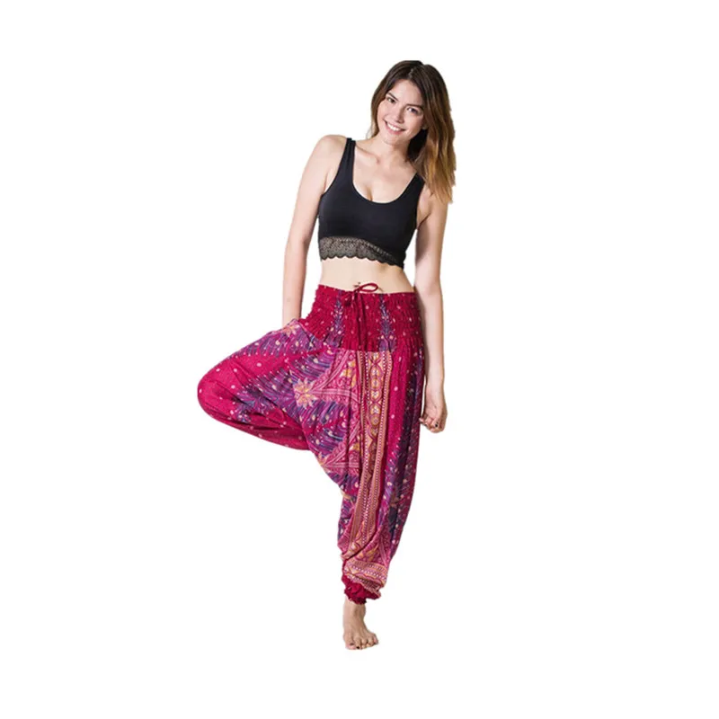 

Vintage Print Plus Size Harem Pants Women Elastic High Waist Cotton Lantern Pants Trousers 2017 New Pantalon Femme