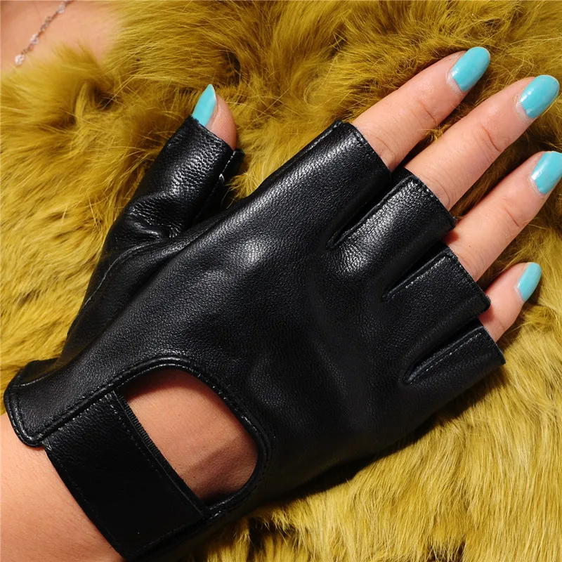 Summer Women Semi-Finger Gloves Genuine Leather Claasic Black Half Finger Driving Gloves  Free Shipping JT9002