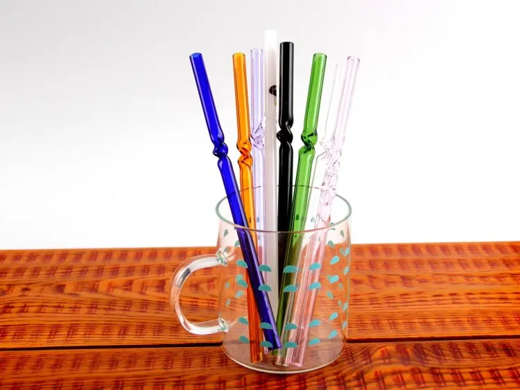 7 шт./лот разноцветные многоразовые стеклянные соломинки из пирекса + 1 щетка для