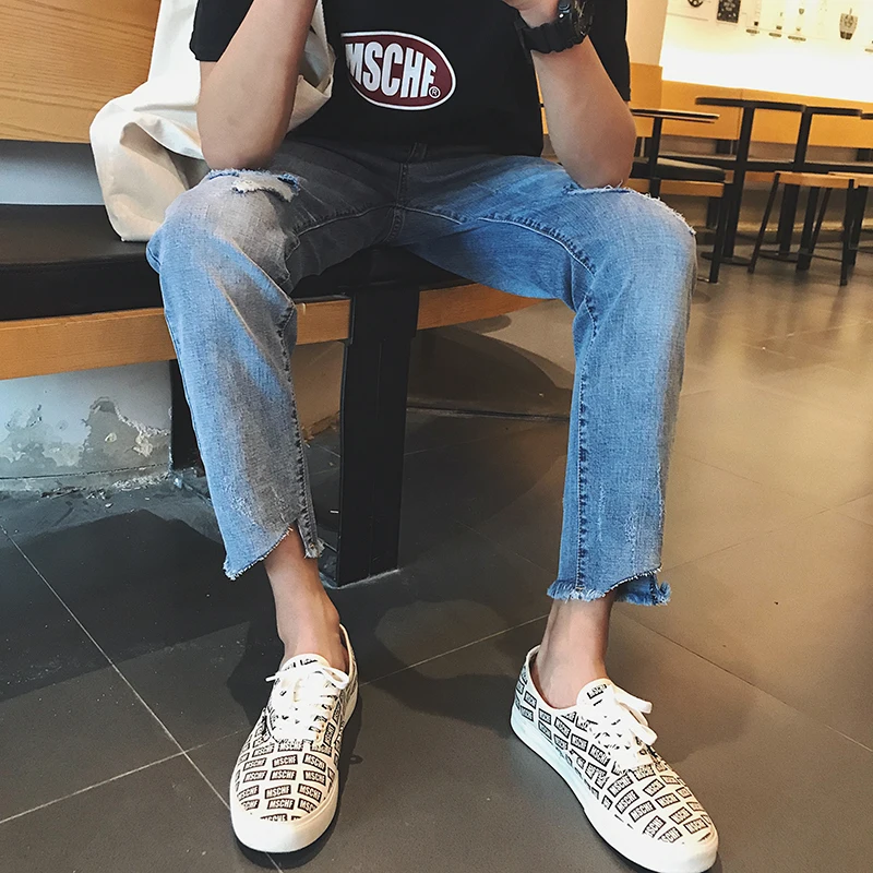 2018 осень новый список обтягивающие рваные джинсы для мужчин японский умный