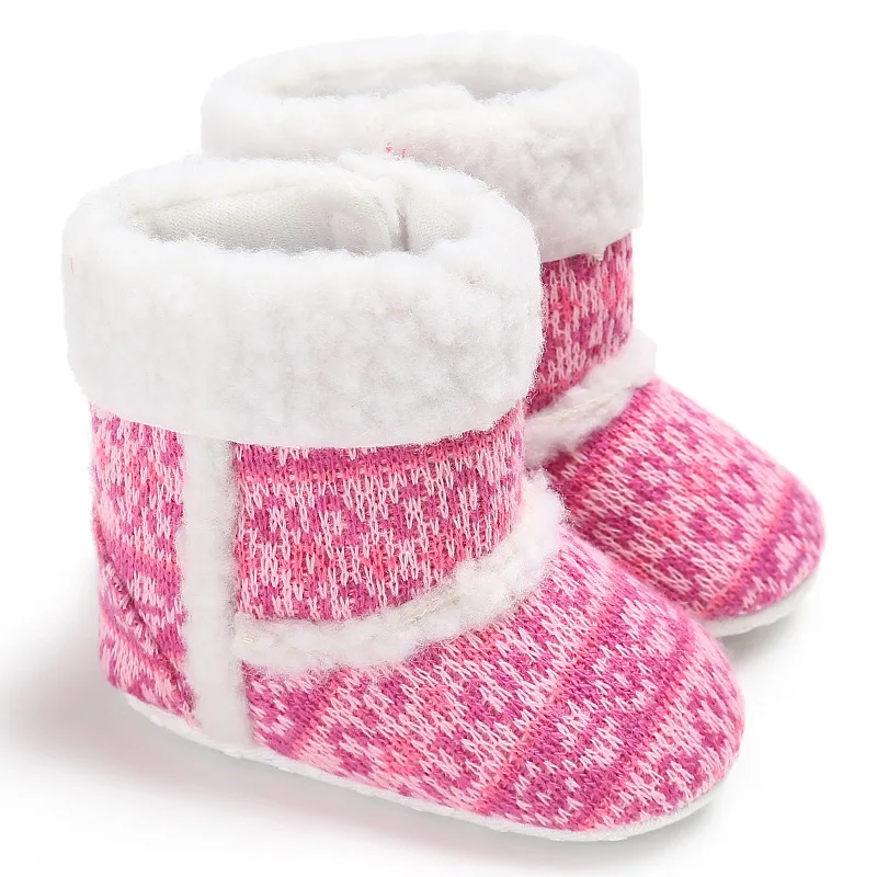 Зимние плюшевые теплые ботинки для малышей мягкие Нескользящие розовые зимние