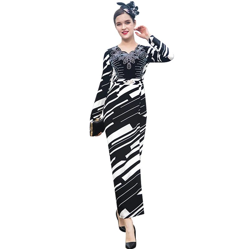 DF 2018 осеннее роскошное вечернее длинное платье с разрезом жаккардовое кружевное