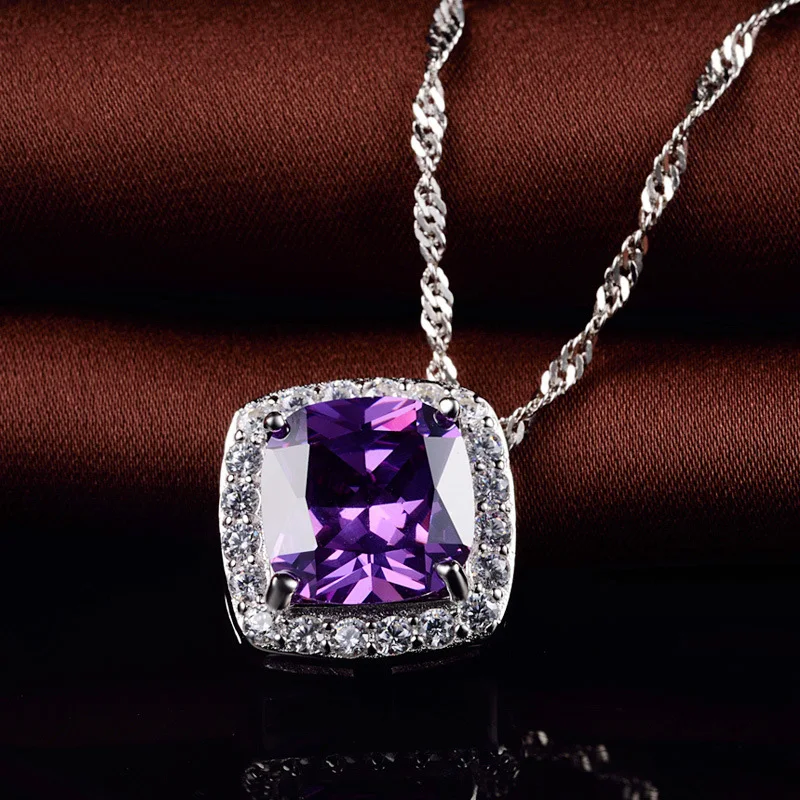 

Square cubic zirconia Pendant Necklaces silver 925 jewelry CZ Pendant Necklaces for Women Party Jewelry wedding jewellry