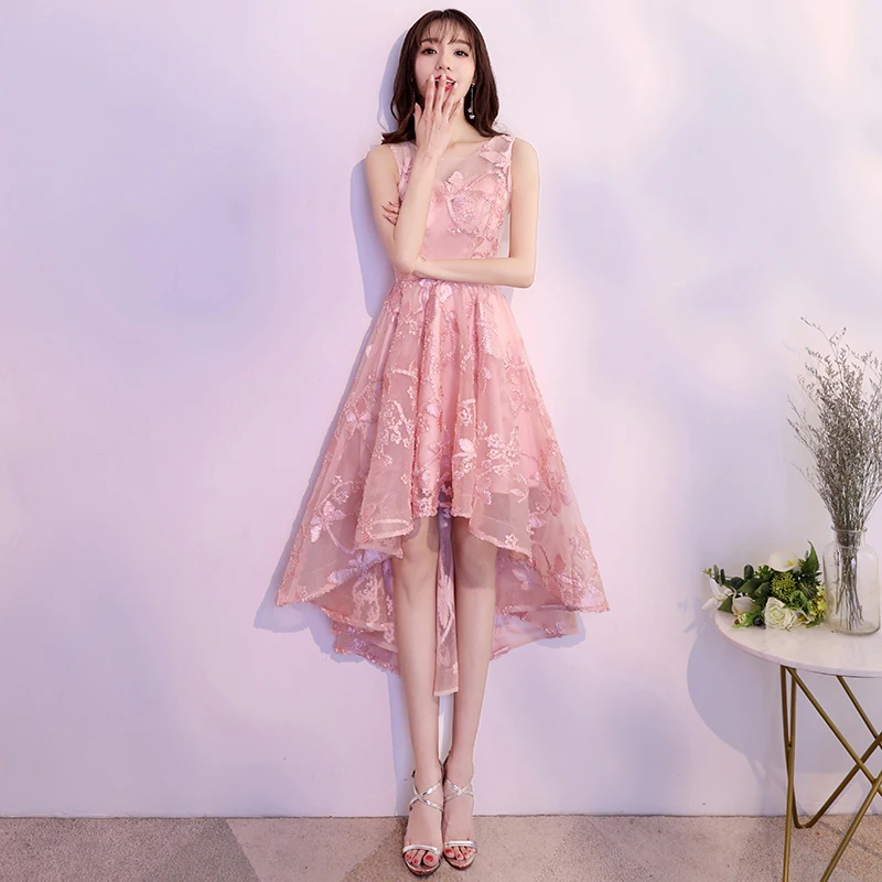 Серебряный Высокие Низкие платья для выпускного вечера 2019 новый без рукавов с