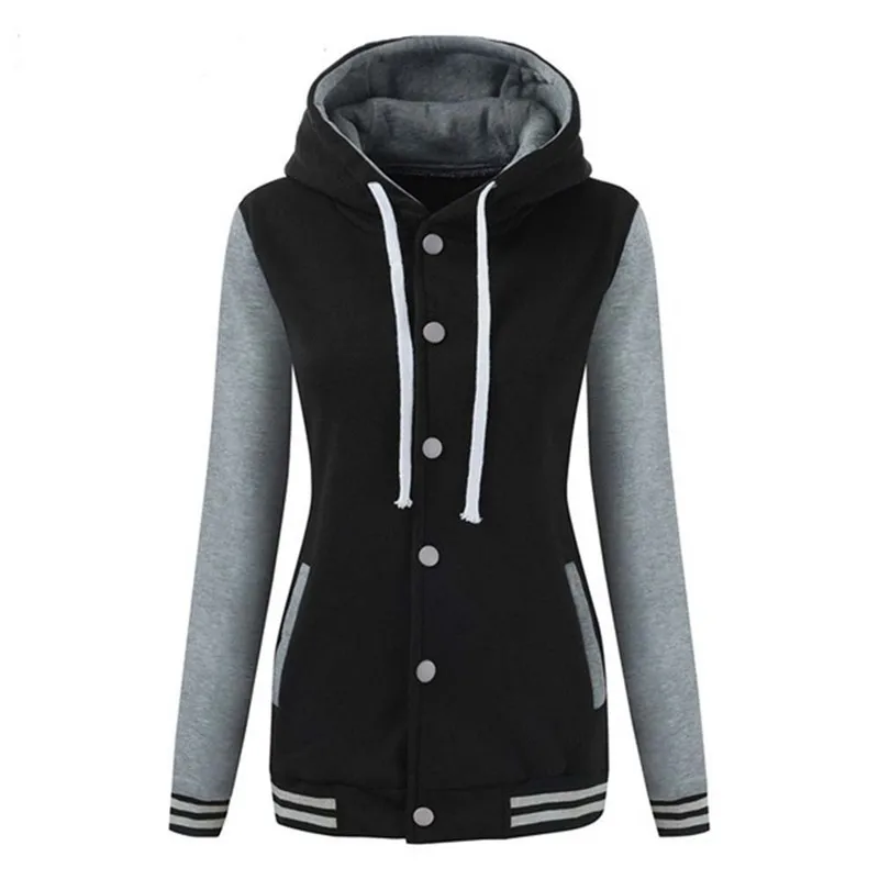 Gray Women's Sweatshirt Winter Warm Baseball Hoodie Streetwear Hoody Sport Sudadera Sweatshirt Overcoat Bluza Damska Dropship L#13 - Цвет: Gray