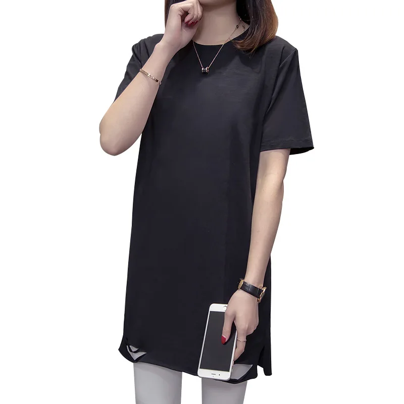 Женская хлопковая футболка средней длины ZXQJ свободная универсальная одежда с
