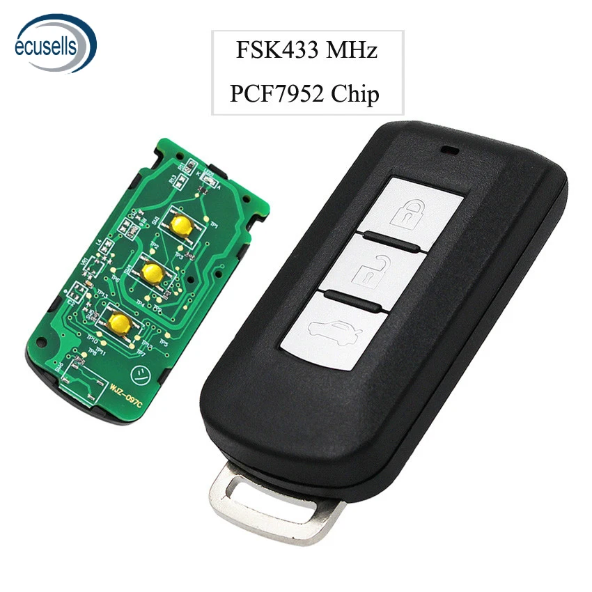 3 пуговицы Smart Remote брелок FSK433MHz PCF7952 чип для Mitsubishi Lancer Outlander ASX(с аварийным ключом
