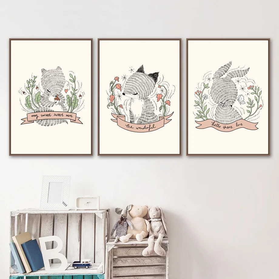 

Cartoon Fox Bunny Squirrel Wall Art Print Canvas Painting Posters And Prints Nursery Animal Wall Pictures For Kids Bedroom Decor