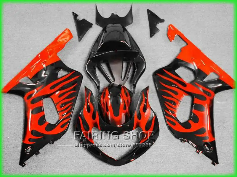 

Fairings For Suzuki gsxr600 750 2001 2002 2003 01 02 03 (Injection molded ) Red flames fairing kit EMS free n156