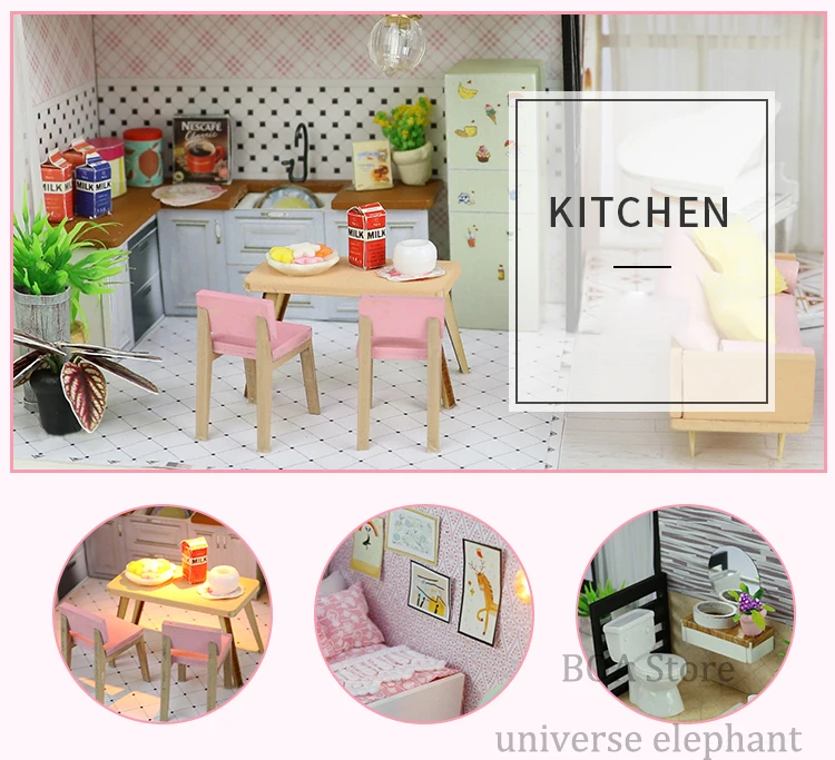 Кукольный домик Миниатюрный с мебелью Diy кукольный домик Деревянные игрушки для детей на день рождения Рождественские подарки Анна розовая Мелодия M035