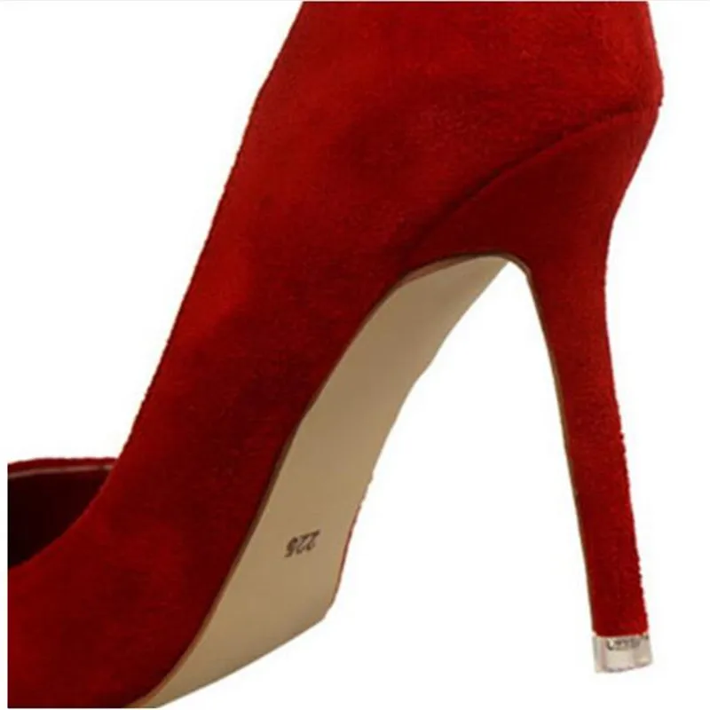 

2019 New High Heels Women Fashion Pointed Toe Office Shoes Women's Solid Flock Shallow High Heels Shoes for Women 9 Colors