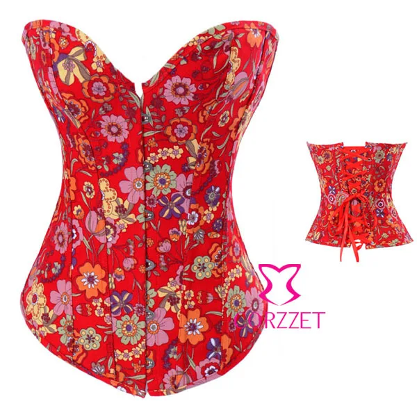 Модные Цветочный принт Джинсовый корсет бюстье Бурлеск топ в ковбойском стиле