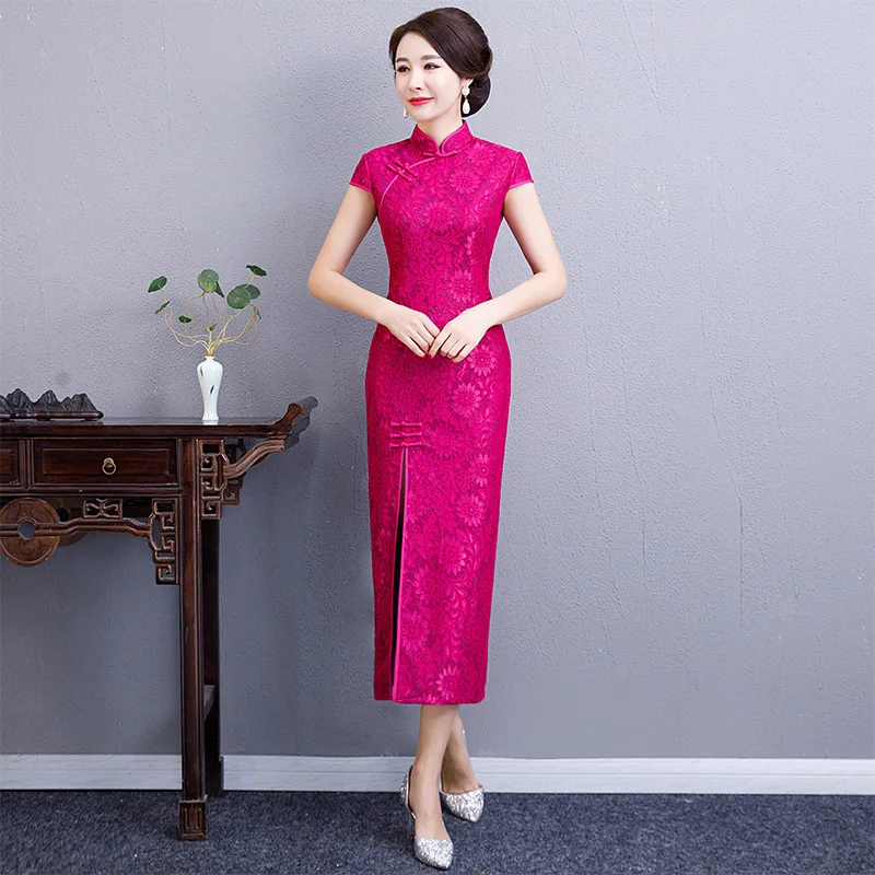 2019 пикантные Длинные Cheongsam в традиционном китайском стиле платье с короткими
