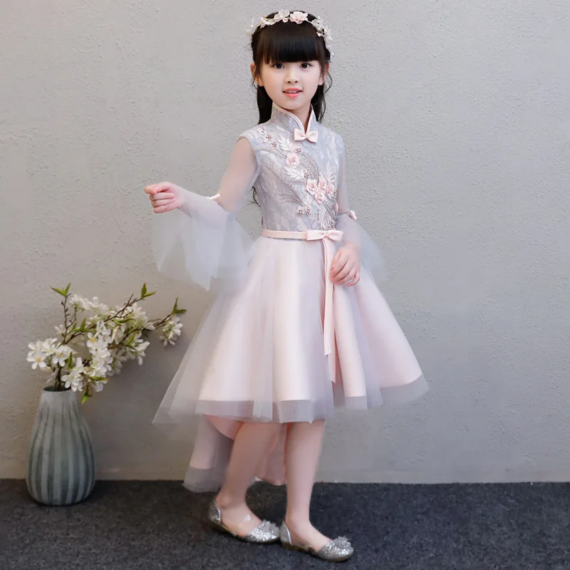 Elegant Exquisite Pink Flower Girl Wedding Dresses Trailing Fancy Birthday Piano Party Dress Kids First Holy Communion Gowns | Детская