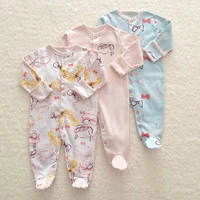 baby rompers sets infant long sleeve pajamas springautumn newborn clothes pink flower print baby girlboy romper sleepsuit