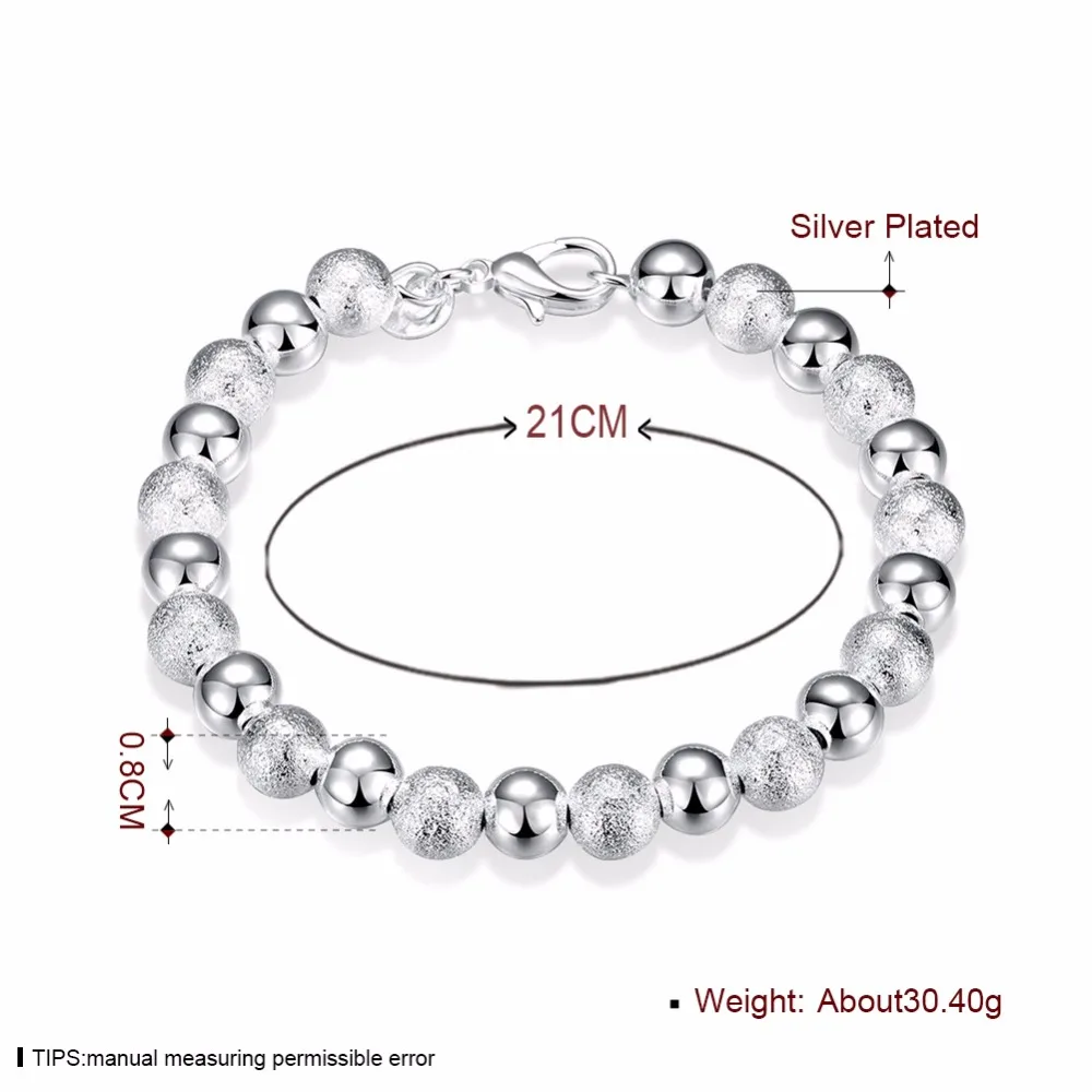 Серебряные бусины браслеты посеребренные ювелирные изделия 8 мм Широкие матовые