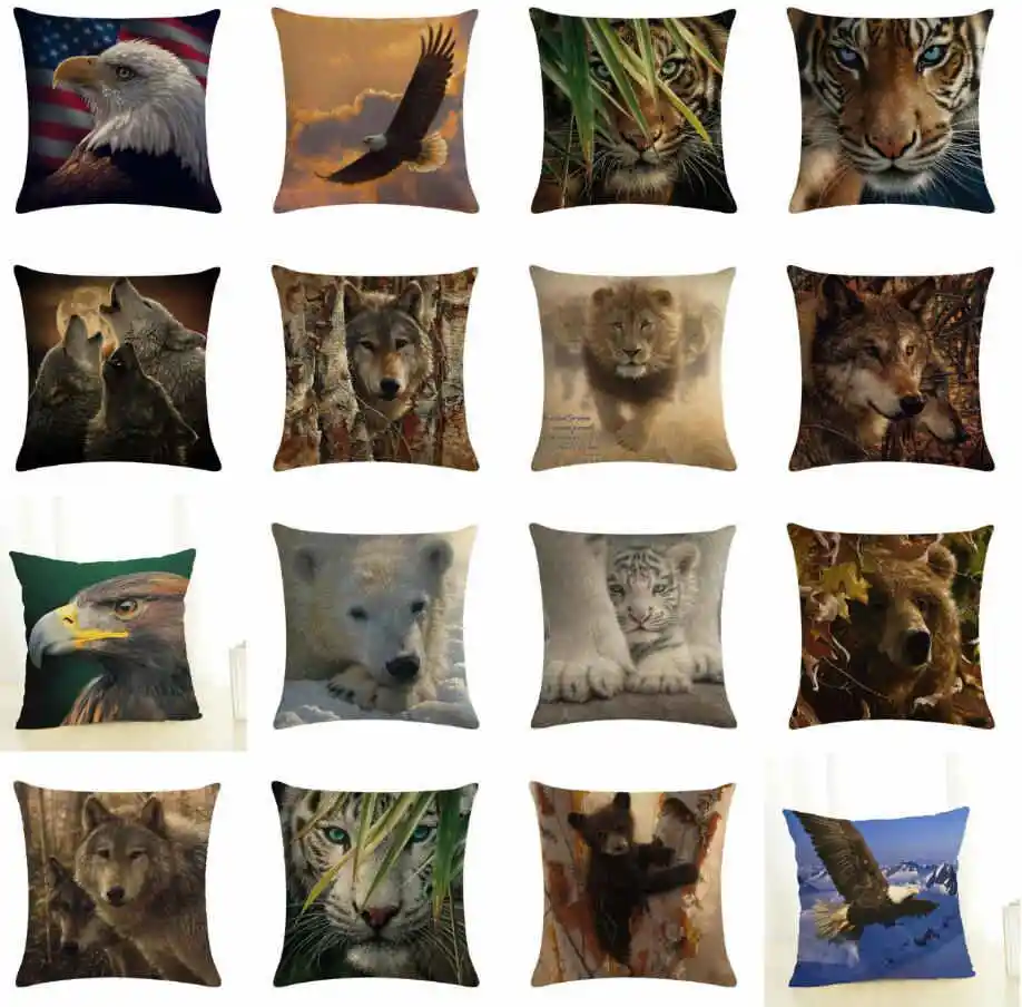 Подушечка с волком изображением льва тигра декоративная наволочка для дивана на