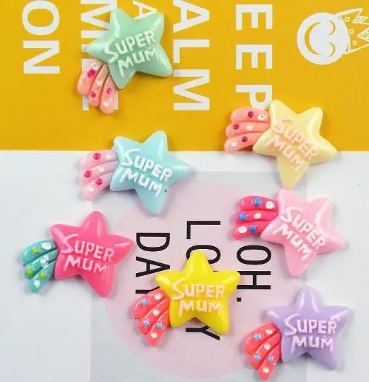 

Resin Decoration Crafts 100pcs pentagram resin super mum flatback kawaii cabochon fridge sticker resin craft