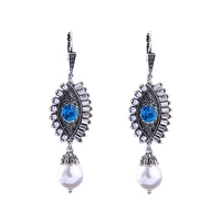 2018 new charming vintage blue rhinestones evil eye statement dangle earrings boucles doreilles brincos jewelry