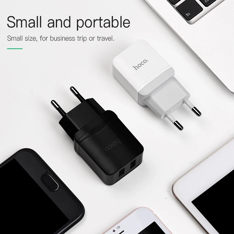 Универсальное настенное зарядное устройство HOCO 5V2.4A с двумя USB портами