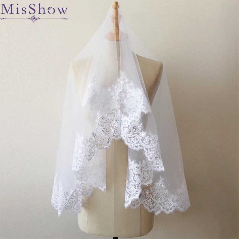 

In Stock Hot Sale Short One Layer Lace Edge White Ivory Wedding Veil Tulle Bridal Veil Cheap Wedding Accessories Voile Mariage