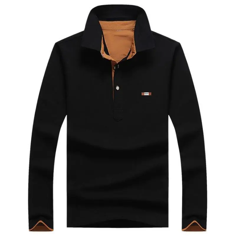 Мужские однотонные рубашки поло с длинным рукавом повседневные брендовые