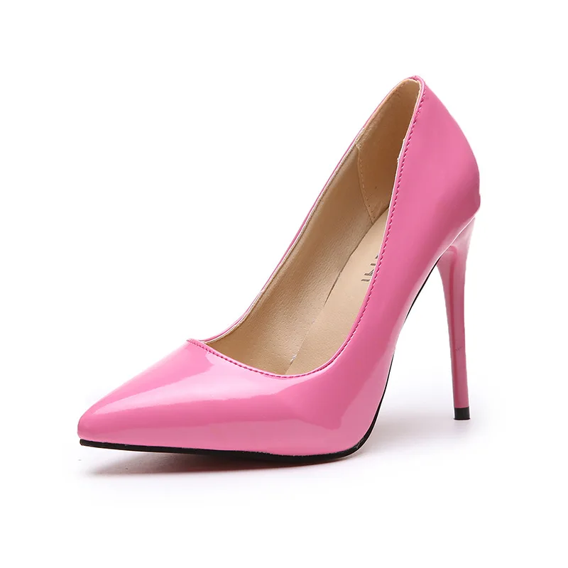 

2019 women high heel pumps fashion sexy party shoes pointed toe thin heel 11 cm slip on wedding heels simple solid big size 44