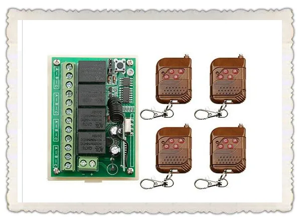 DC12V 4CH 10A беспроводной пульт дистанционного управления, 1 приемник + 4 передатчика, код обучения, мгновенное переключение, отрегулированное