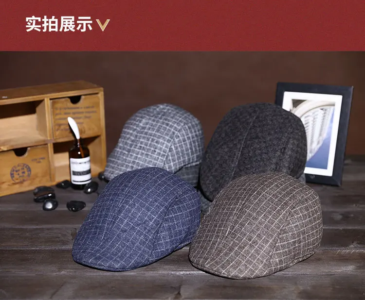 YIFEI Newsboy твидовый плед Gatby Painter Planas Gorras Взрослый Регулируемый зимний мужской утепленный шерстяной клетчатый теплый берет