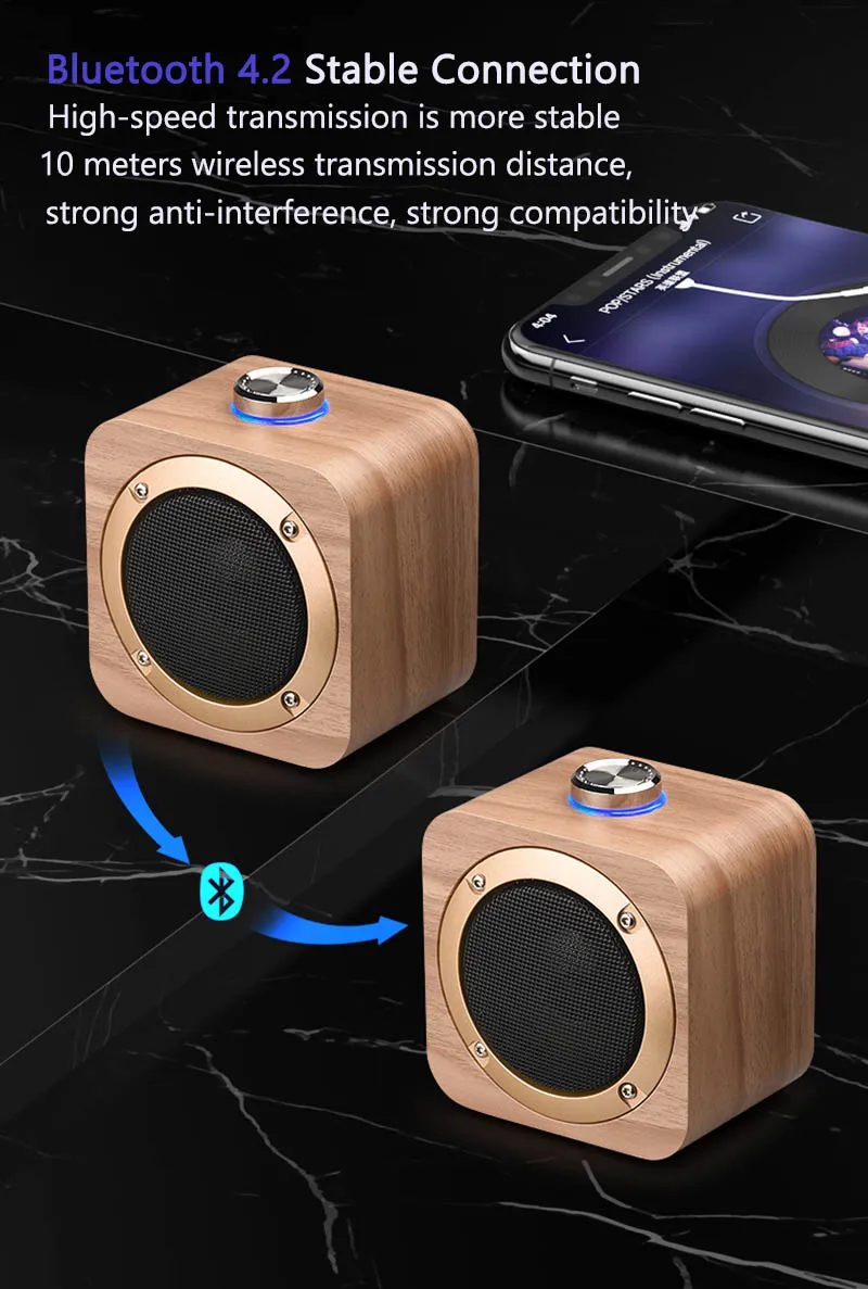 AIDISITE вращающаяся Настройка Bluetooth динамик деревянный беспроводной портативный динамик громкий динамик звук 3D стерео зарядка через usb