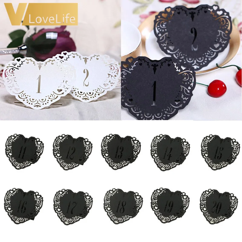 10 шт. в форме сердца черный полый кружевной стол с номером настольные карты