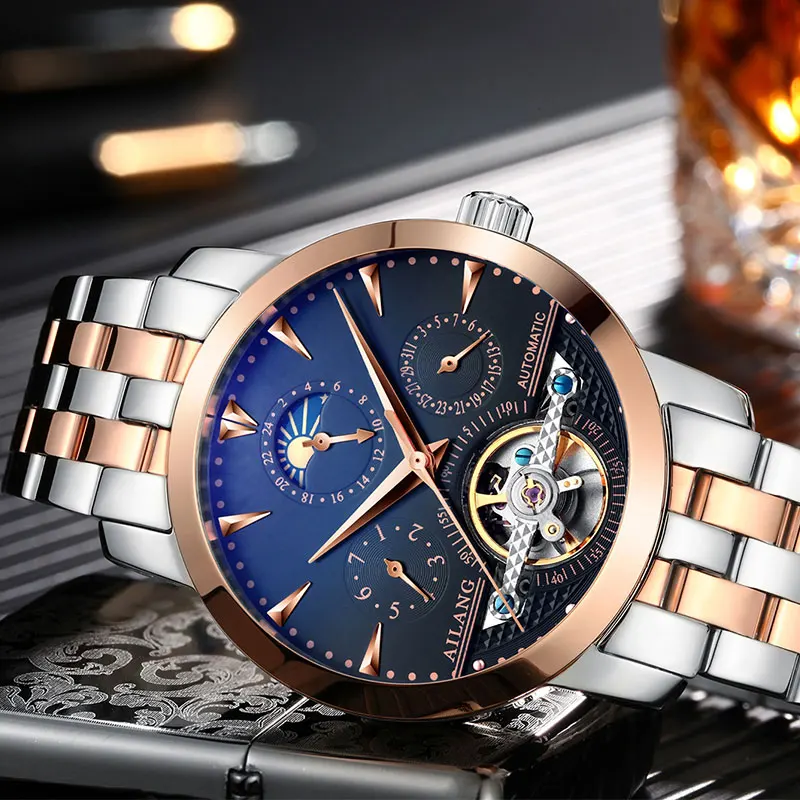 AILANG Роскошные брендовые полностью автоматические Tourbillon механические часы