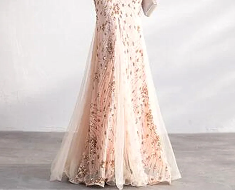 Вышитая блестками вуаль, новинка, женское Элегантное Длинное платье, вечерние платья для выпускного вечера, для торжественных церемоний, торжественных мероприятий, вечернее платье