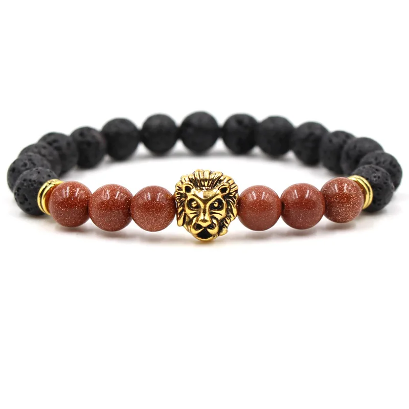 

Lava Stone Bracelet Jewelry Men Pulseras Mujer Moda 2018 Golden Lion Head Reiki Natural Stone Yoga Elastic Force Bracelet Women