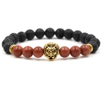 lava stone bracelet jewelry men pulseras mujer moda 2018 golden lion head reiki natural stone yoga elastic force bracelet women