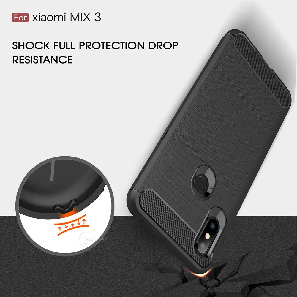 Силиконовый мягкий чехол для Xiaomi Mi Mix 3 TPU матовый из углеродного волокна телефона