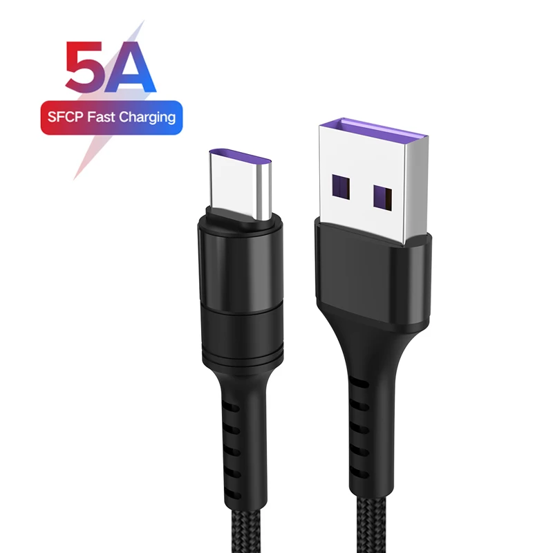 Нейлоновый супер зарядный кабель для телефона USB Type C 5A Быстрая зарядка данных 2в1