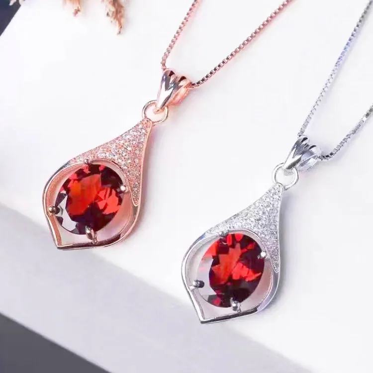 KJJEAXCMY boutique jewels 925 Pure silver inlaid with natural pomegranate stone necklace pendant ring earrings 3 pieces qwert | Украшения и