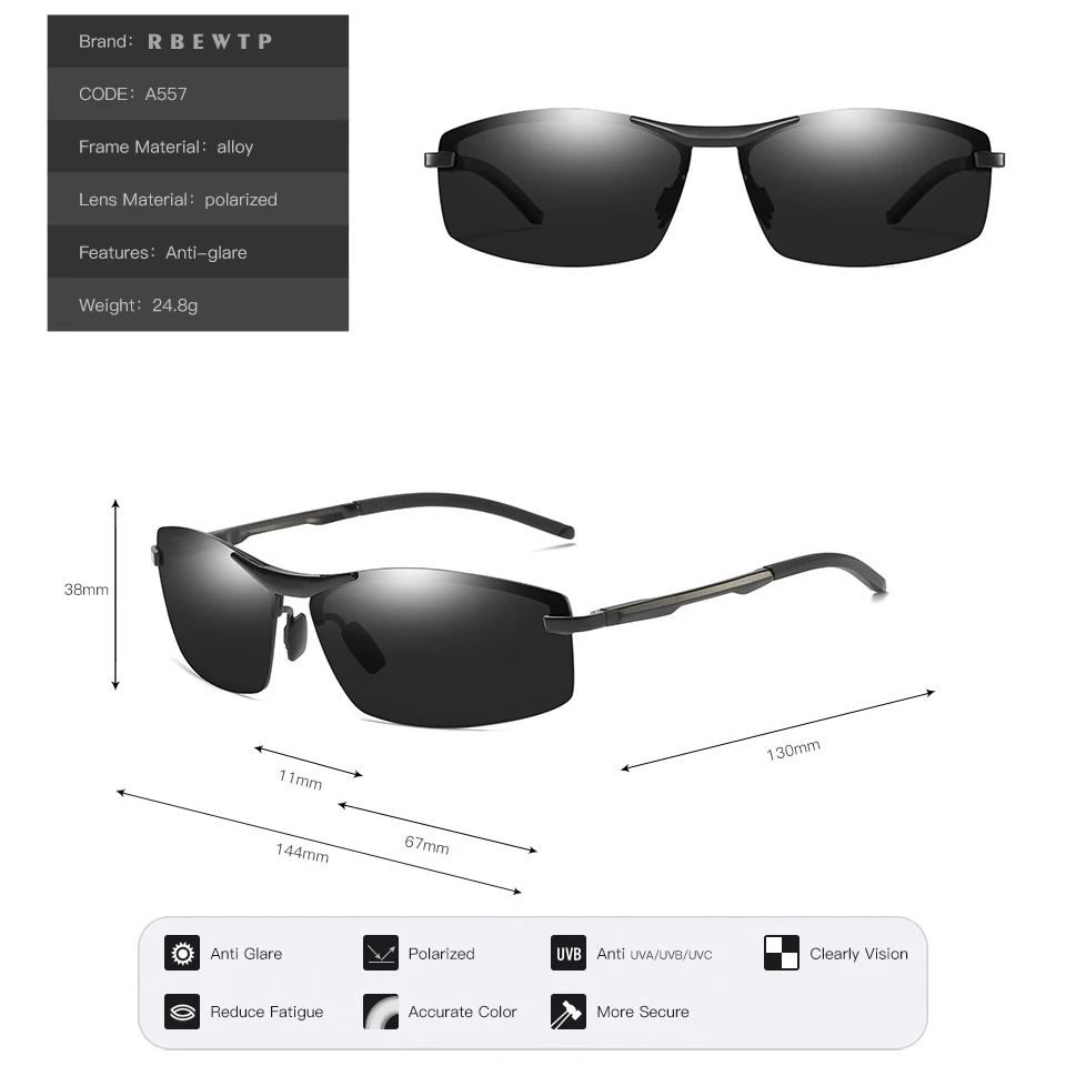 RBEWTP бренд 2019 фотохромные Солнцезащитные очки Мужские поляризационные без оправы